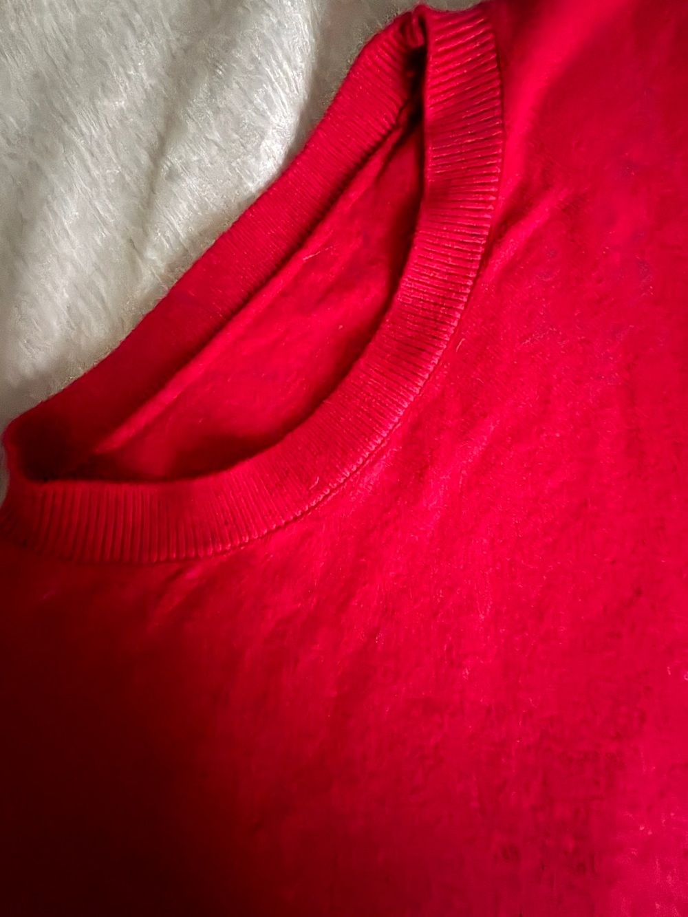Cashmere Wool Blend Crew Neck Short Sleeve Sweater in Cherry Red